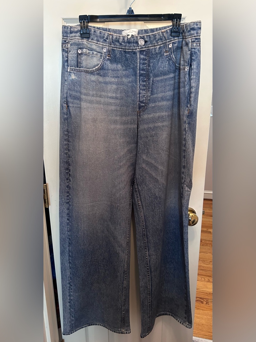 NWT Rag & Bone Distressed Blue Miramar Terry Wide Leg Pant w/Pockets. Size XXL